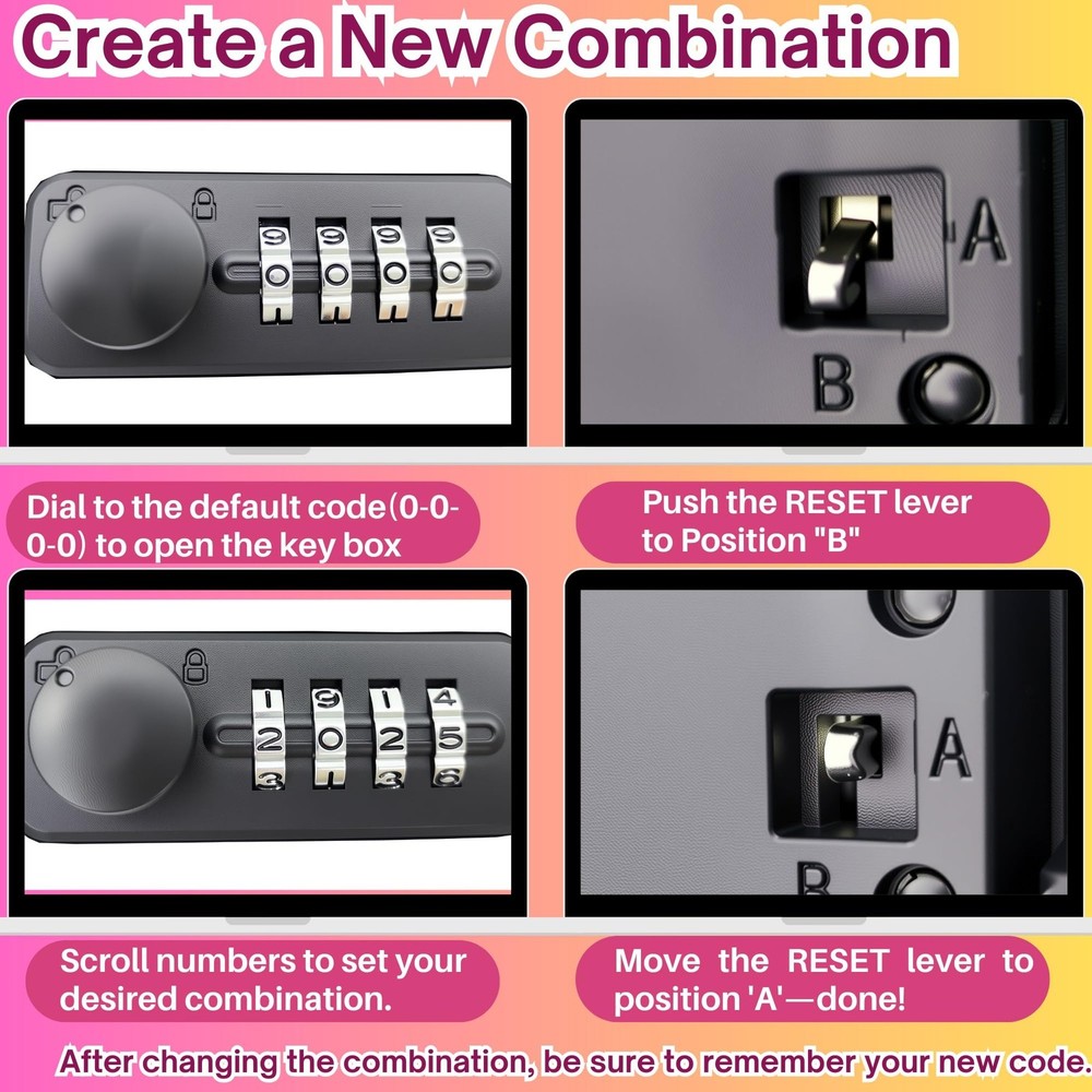 Portable Security Lock Box with Combination Lock Waterproof Mini Safe Box wit...