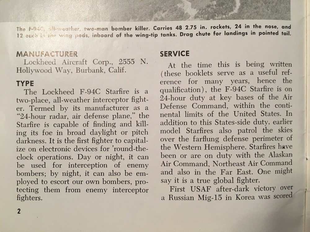Lockheed F-94C Starfire Detailed Analysis Booklet from Air Age Technical Library