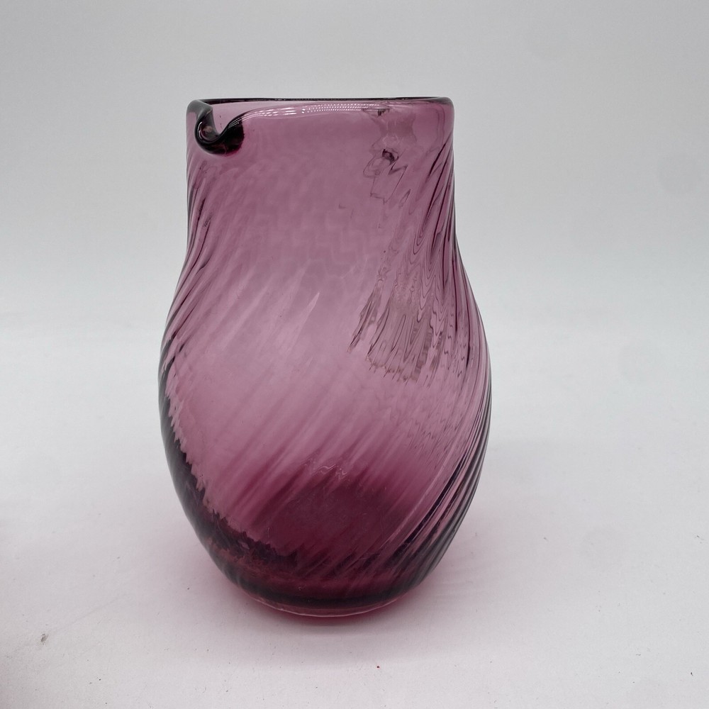 Cranberry Swirl Glass Small Pitcher Applied Clear Handle