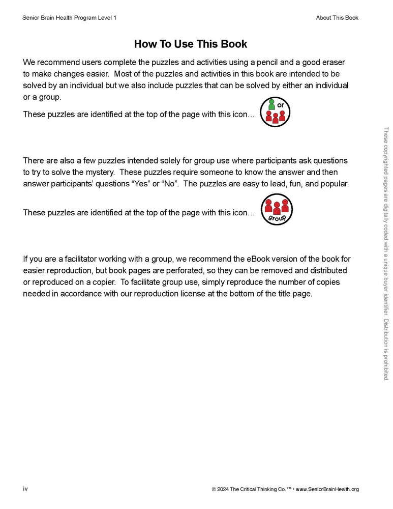 Senior Brain Health Research-Based Problem-Solving Puzzle/Activity Workbook