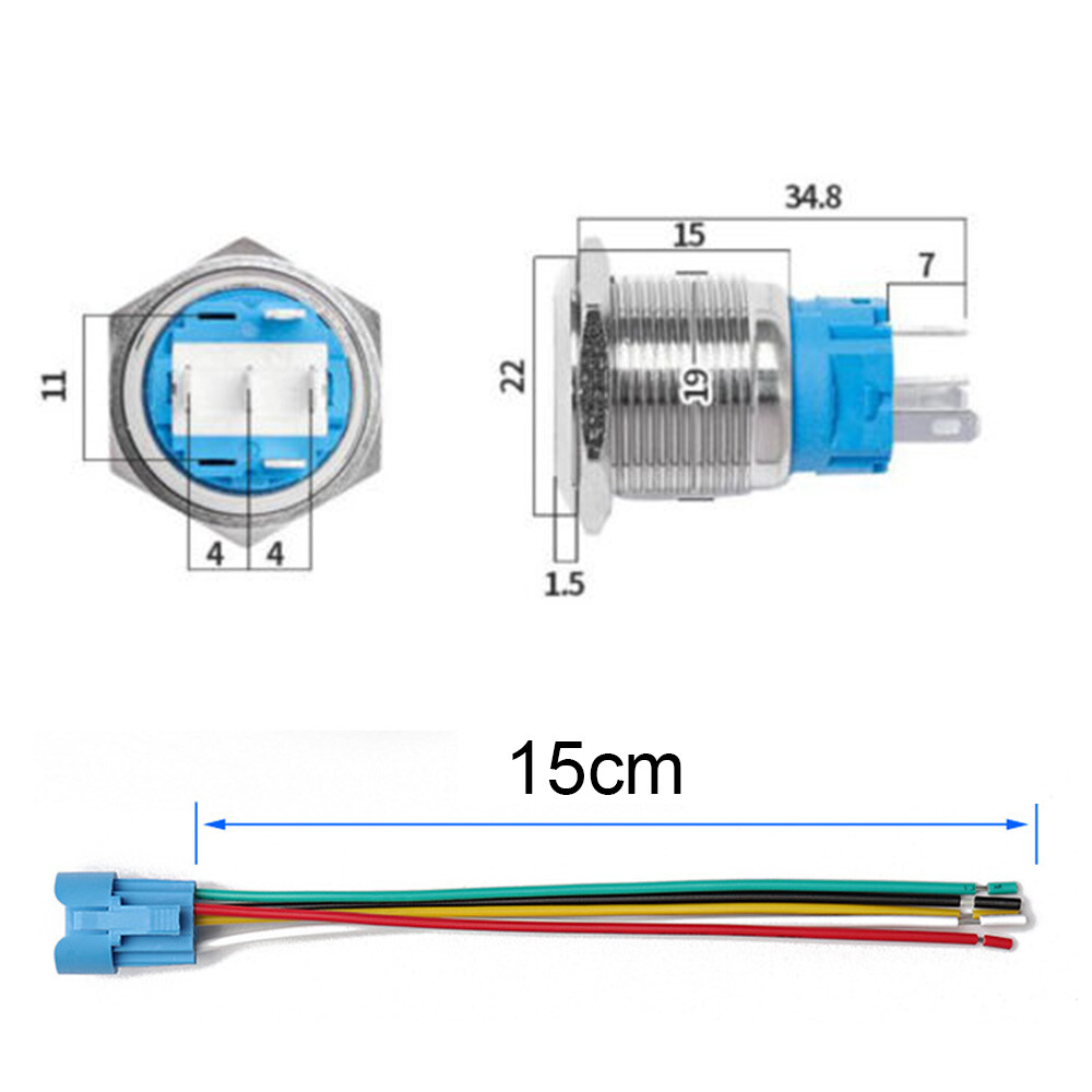 19mm 12V LED ON OFF Latching Push Button Power Switch with Wire Socket Harness