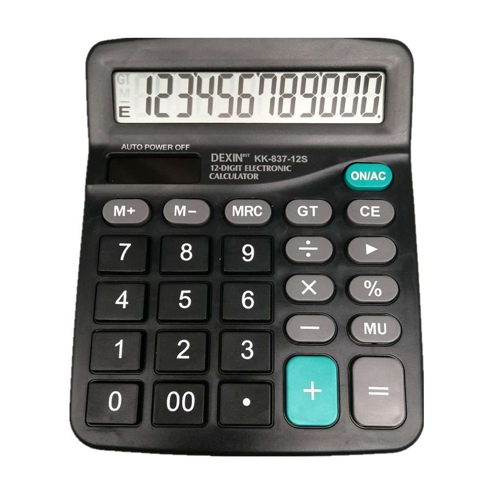 Large 12-Digit Desktop Calculator Dual Power Big Button Black