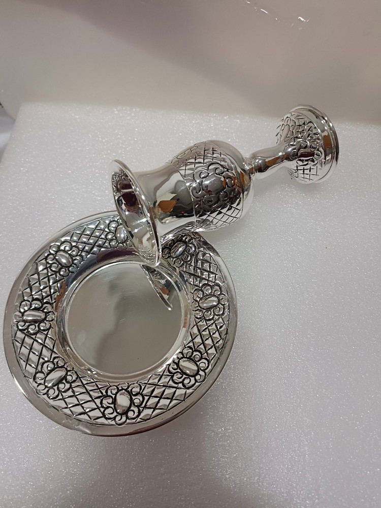 Kiddush silver plated wine cup and tray set | Cup tray set Sam Judaica