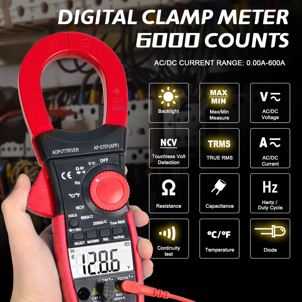 Digital Clamp Meter Multimeter TRMS 60A-1000A AC/DC Current Voltage Amp Tester