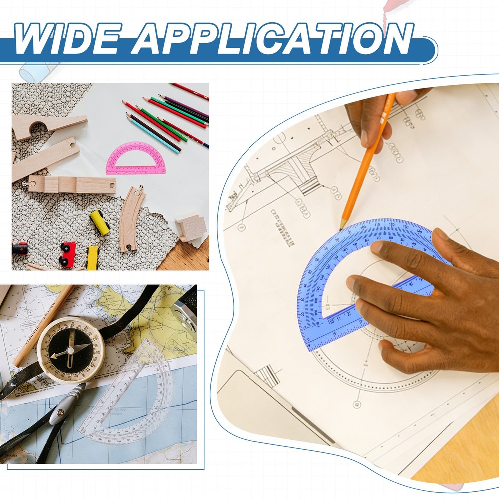 Plastic Protractor, 6 Pack Protractors 6 Inch 180 Degrees Geometry Tool, Blue