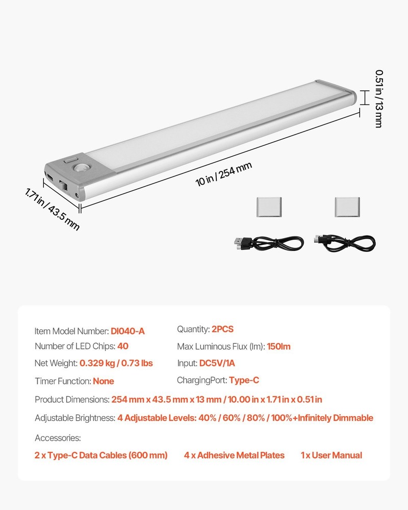 Under Cabinet Lighting 2 PCS 40 LED Motion Sensor Lights Rechargeable Batt