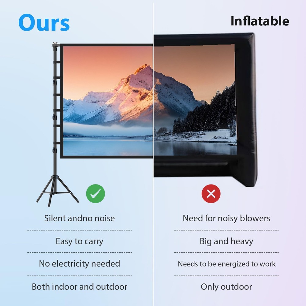 200 Inch Projector Screen with Stand VOOPVOR 16ft Portable Large Projection S...