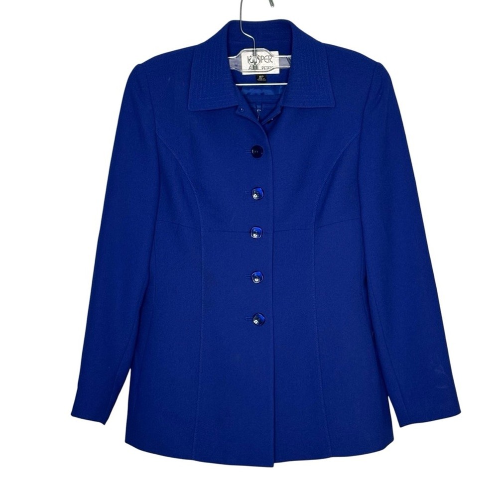 Kasper Size 4 Petite Blue Polyester/Acetate Lined (Polyester) Blazer/Skirt Set
