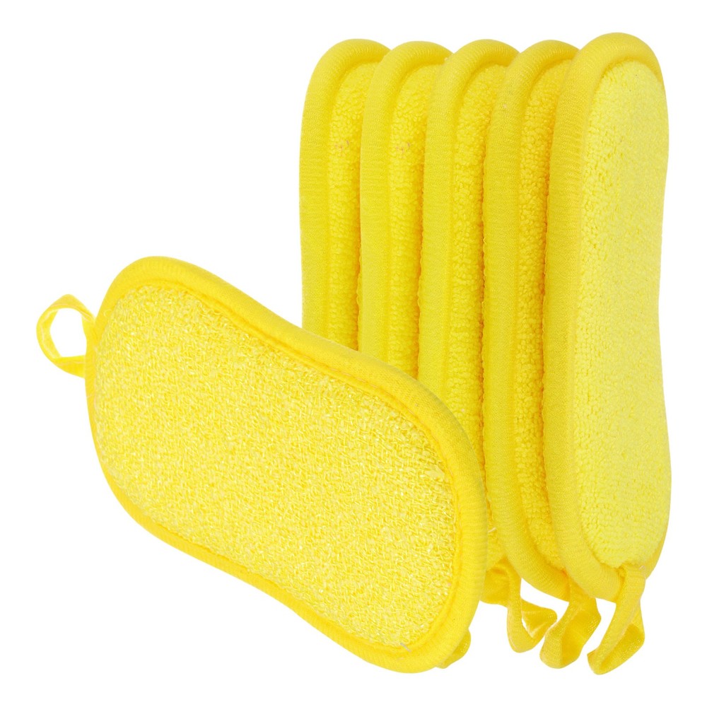 5 Pcs Multipurpose Microfiber Kitchen Dish Sponge Scrubber Pads, Yellow