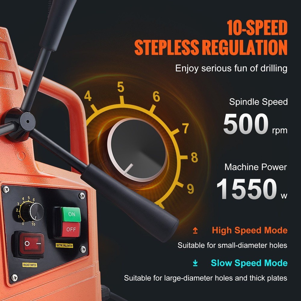 Portable Electric Mag Drill Press w/ Variable Speed 1550W 2" Boring Diameter