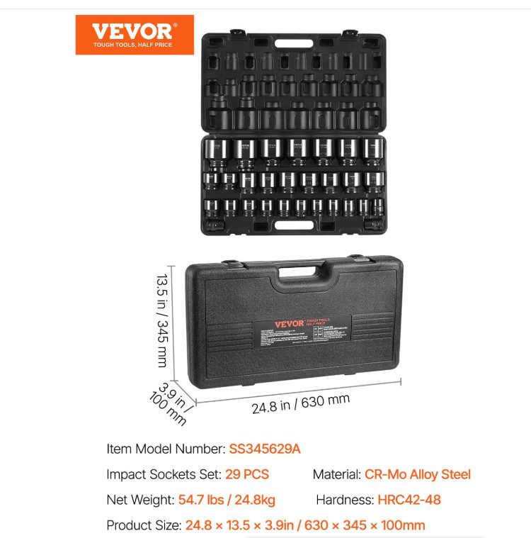 Impact Socket Set 3/4-inch 29-Piece Impact Socket Set with Storage Cage。。。