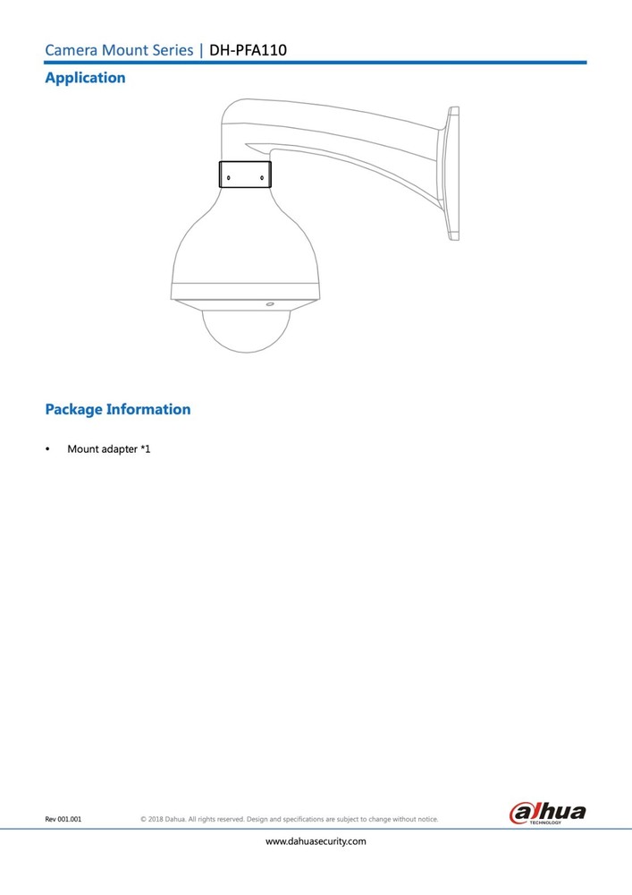 Dahua PFA110 Camera Accessory Adapter Mount