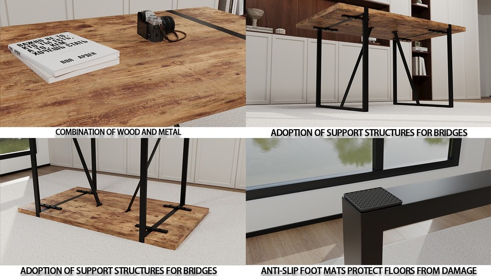 55 " dining table modern rural industrial rectangular MDF dark wood, 4-6 peopl