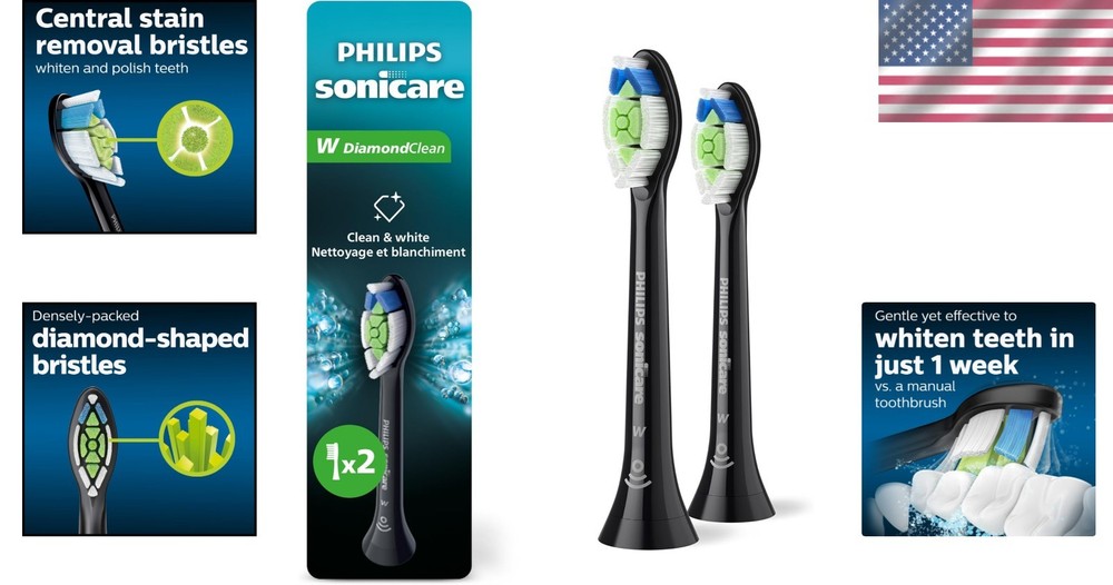 DiamondClean Toothbrush Heads, Black, 2 Pack