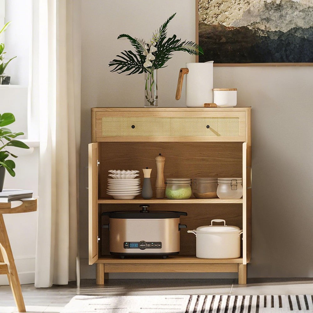 Sideboard Buffet Cabinet with Storage, Modern Wood Versatile Coffee Bar Conso...