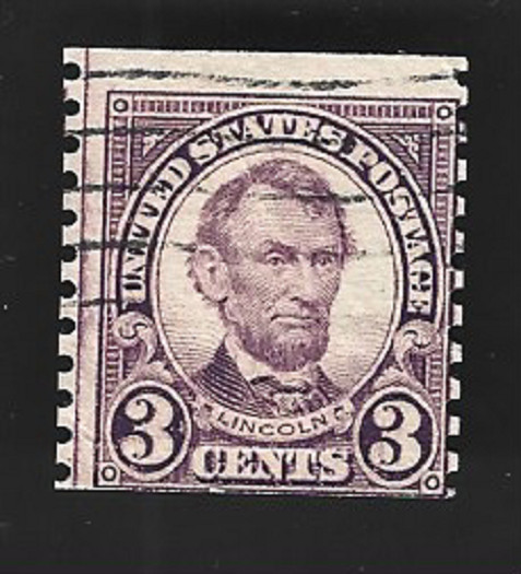 Scott# 600 3c Lincoln coil single perf.10 v. with a Machine Cancel - (A-2)