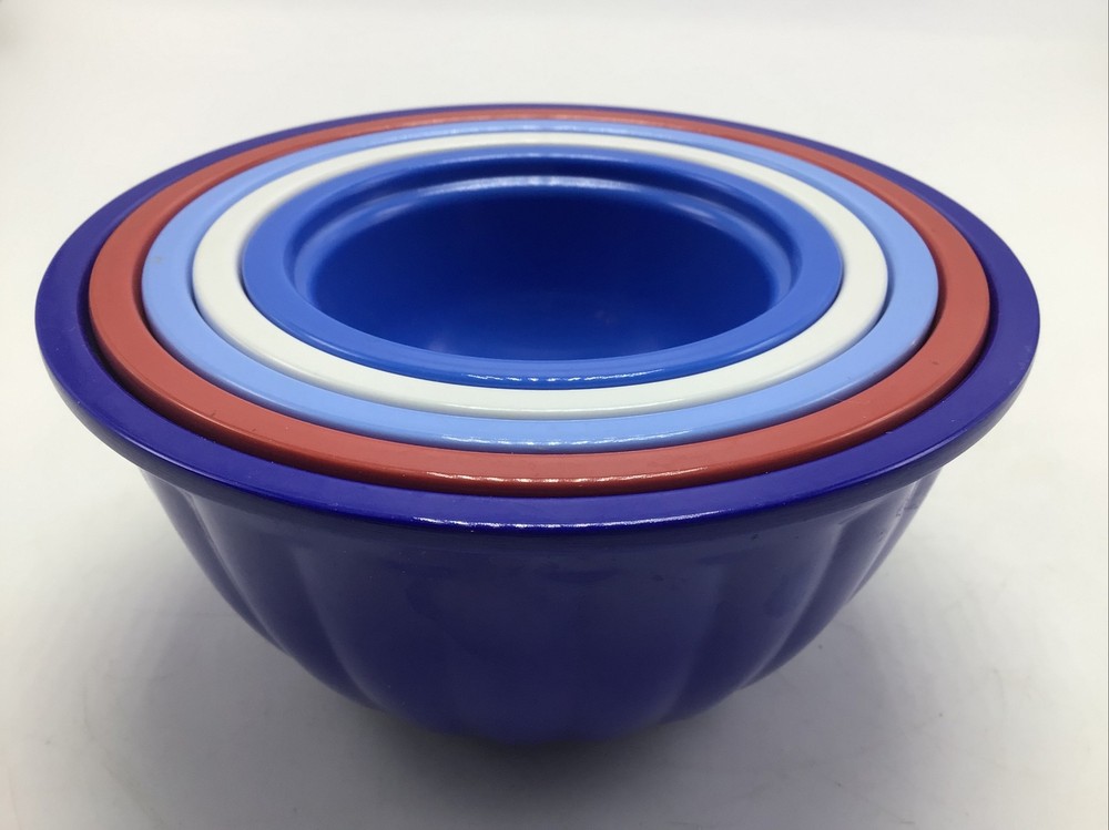 Bowl Set 5 Nesting Prep Plastic Red White Blue Small 2.5" - 5" Mini Sous Chef