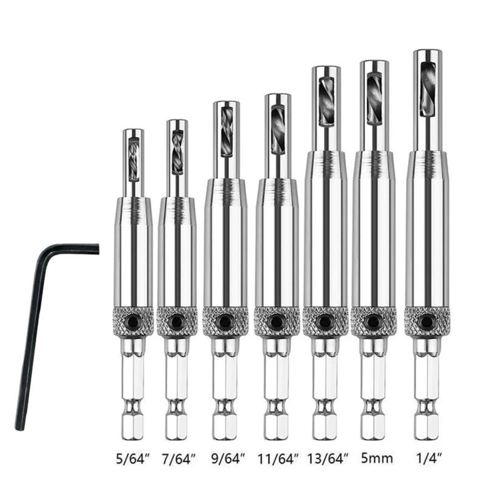 1/4in Hex Self Centering Hinge Hardware Drill Bit Set With Unique Design