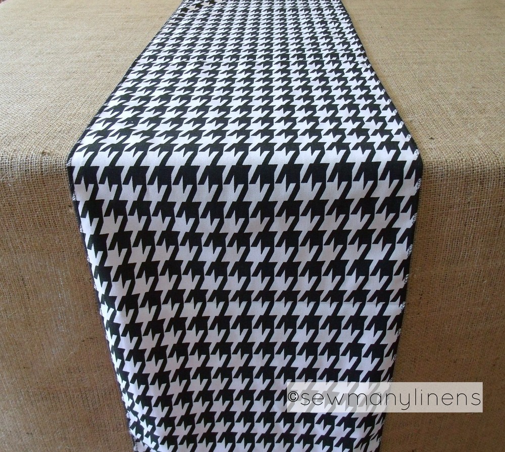 Black and White Table Runner Houndstooth Table Centerpiece Retro Home Decor