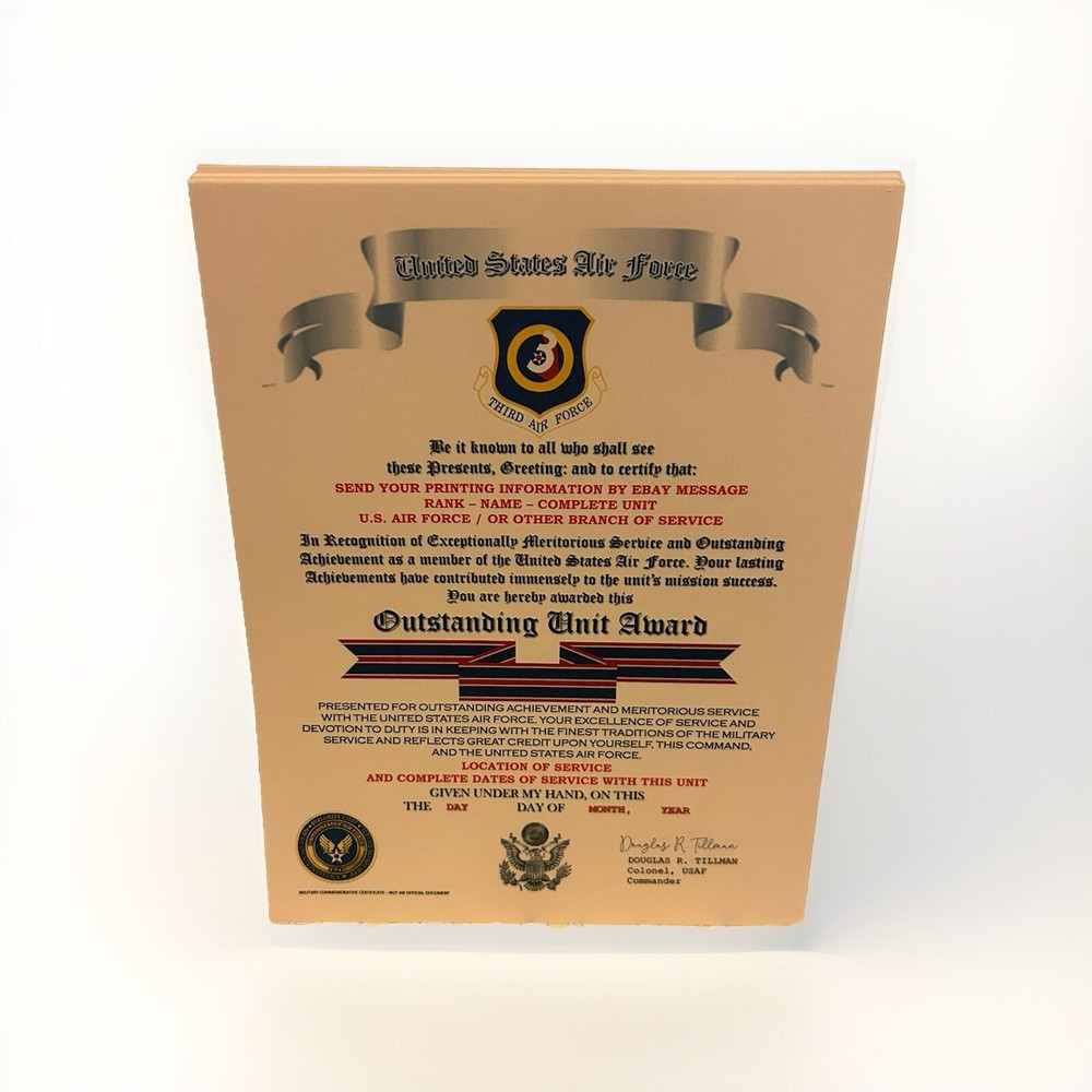 U.S. AIR FORCE / THIRD AIR FORCE - OUTSTANDING UNIT AWARD CERTIFICATE