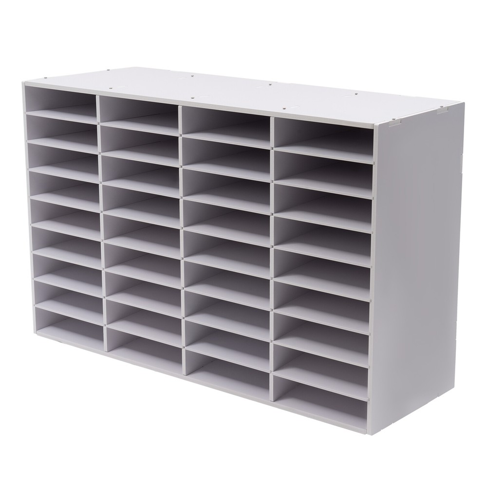 36-Compartment Literature Organizer, Durable Adjustable File Sorter, White