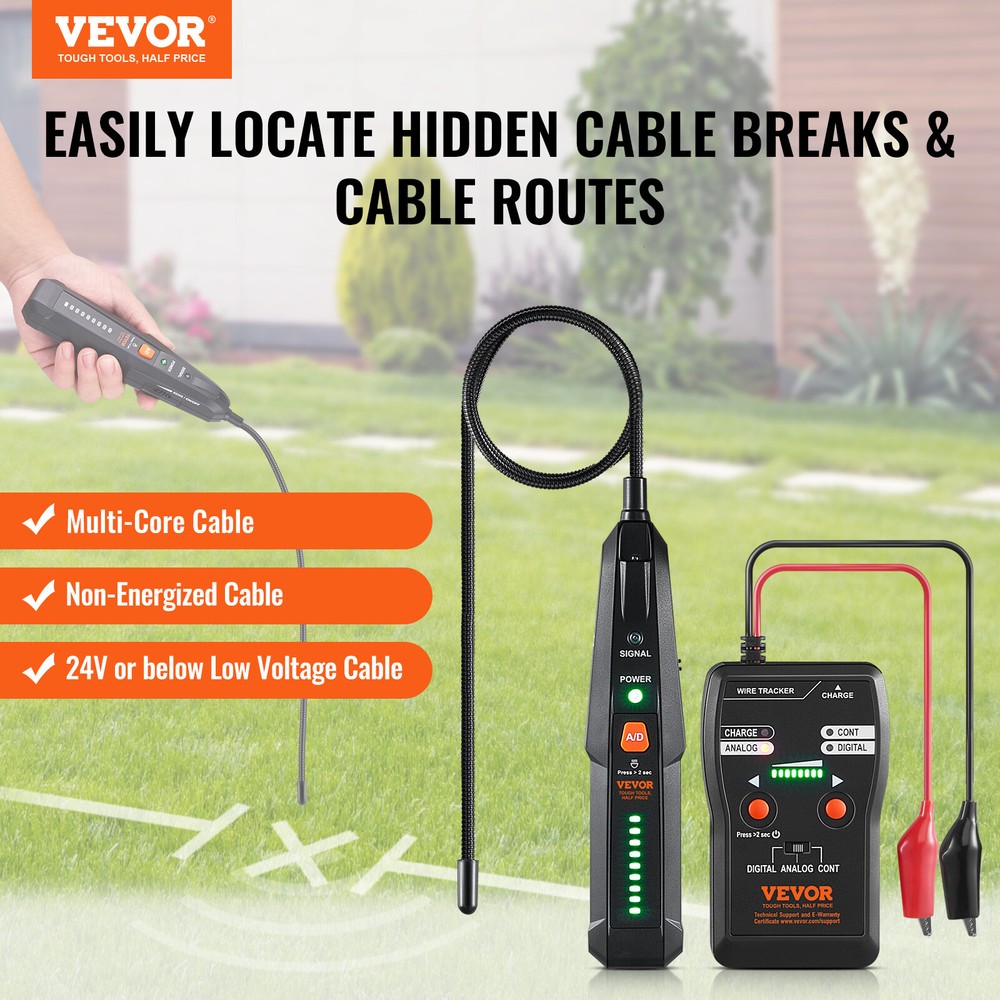 VEVOR Underground Cable Locator 6.5 FT Max. Detection Depth Wire Break Detector
