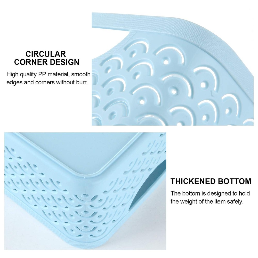 5 Pack Plastic Storage Baskets, Portable Blue Fish Scale Pattern Hollow Deskt...