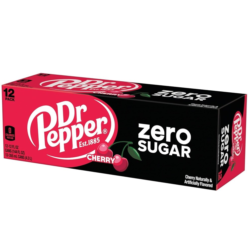 12-Pack Zero Sugar Cherry Flavored Soda Cans - Refreshing Beverage Choice