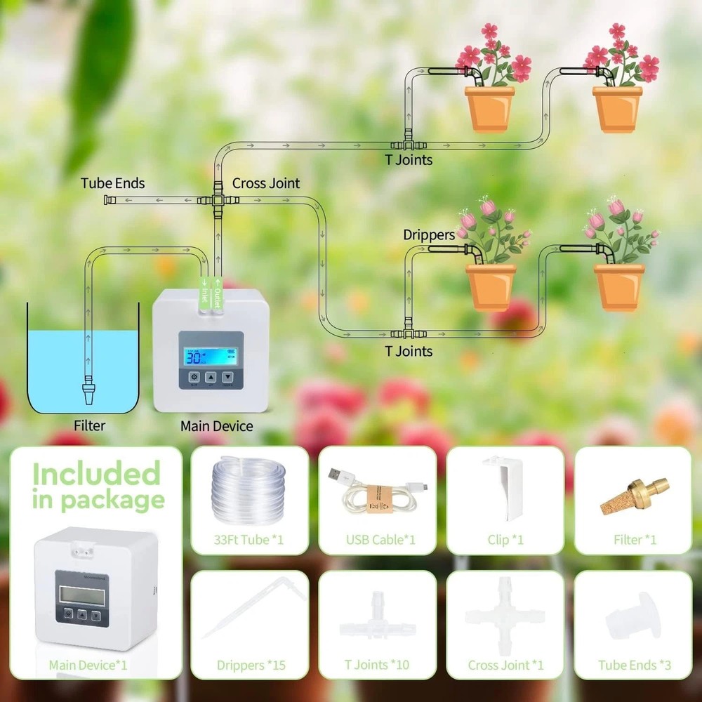 Automatic Drip Irrigation Kit for Indoor Plants with Programmable Water Timer