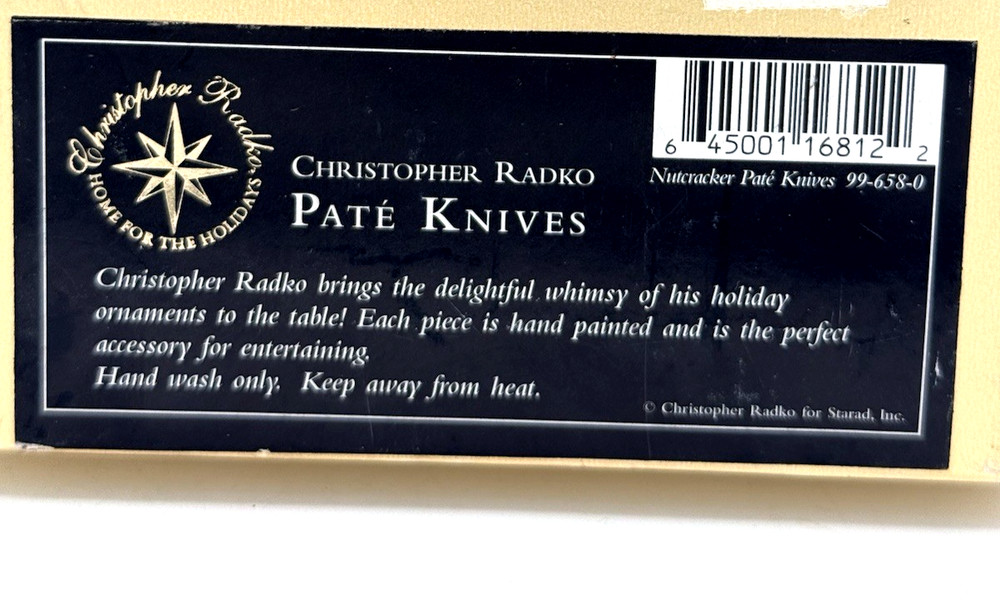 Christopher Radko Nutcracker Theme Pate/Cheese 4 Knives/Spreader In Original Box