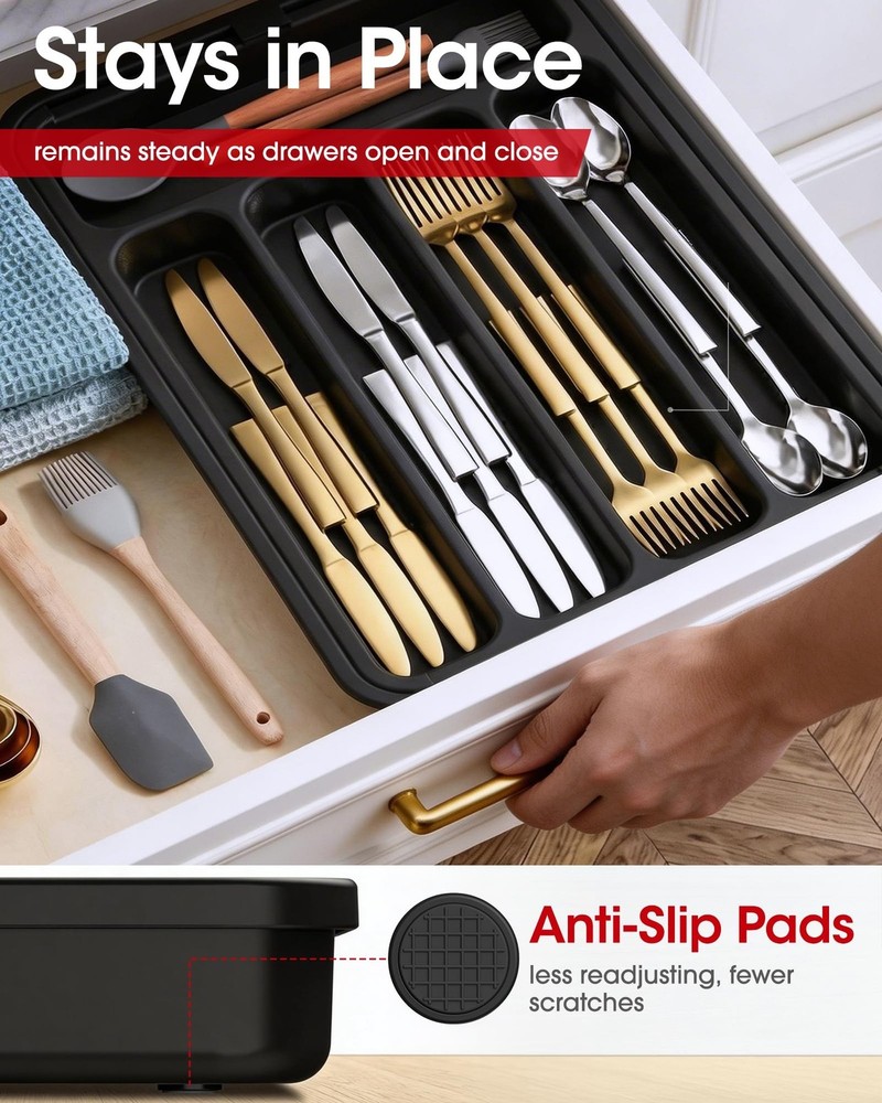 Aujen Silverware Organizer - Expandable Kitchen Drawer Organizer, Adjustable ...