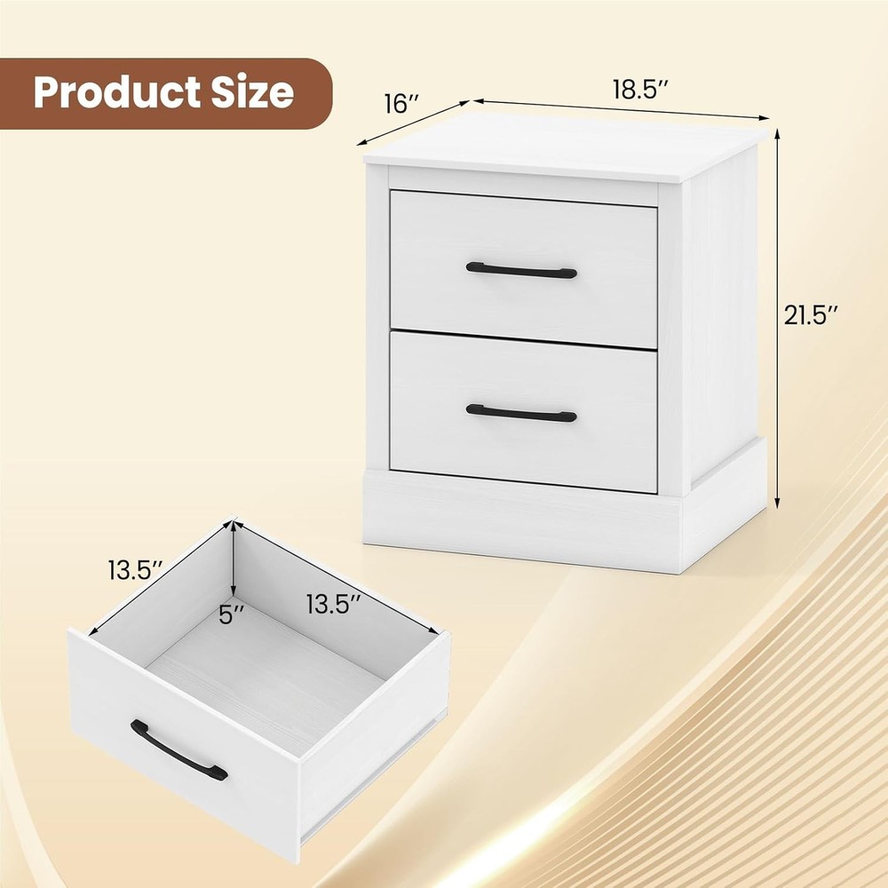 Modern Nightstand Wood Bedside Table W/ 2 Storage Drawers Compact Floor Night