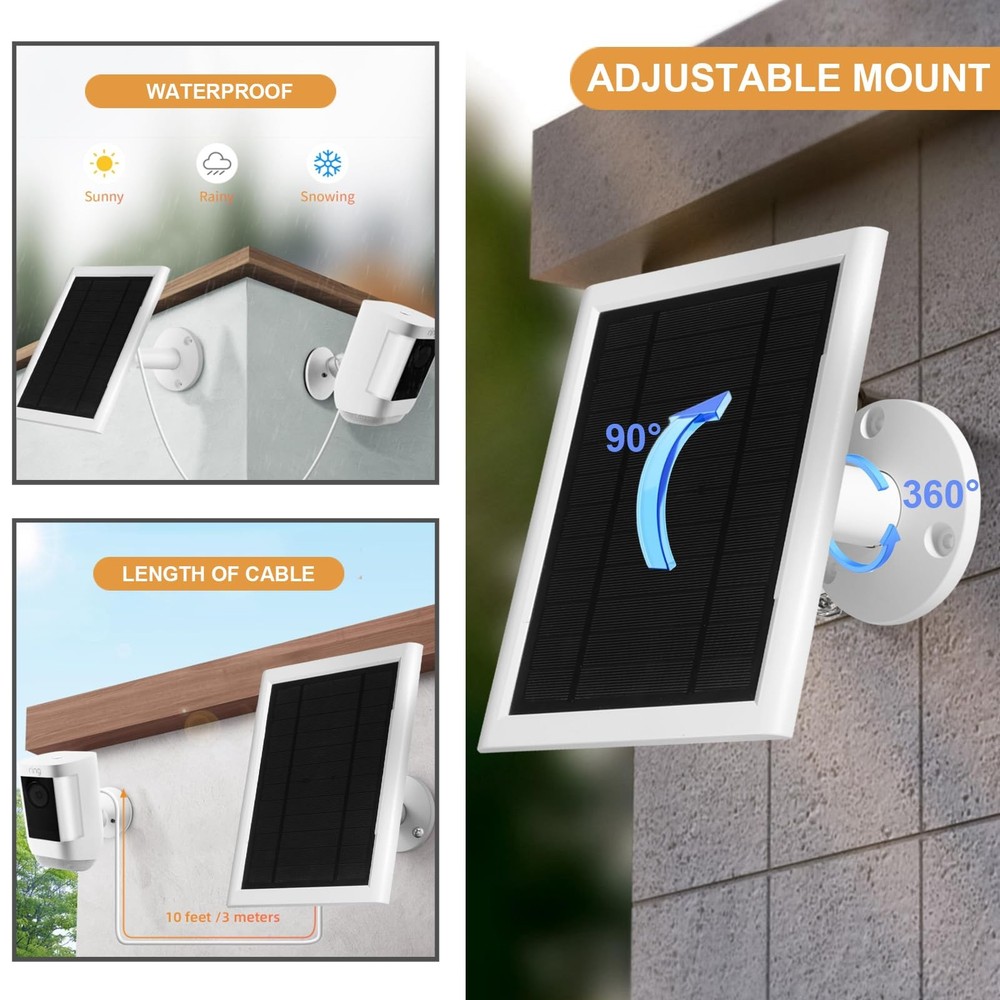 5W Solar Panel Compatible for Ring Camera Spotlight Cam Plus/Pro Battery Stic...