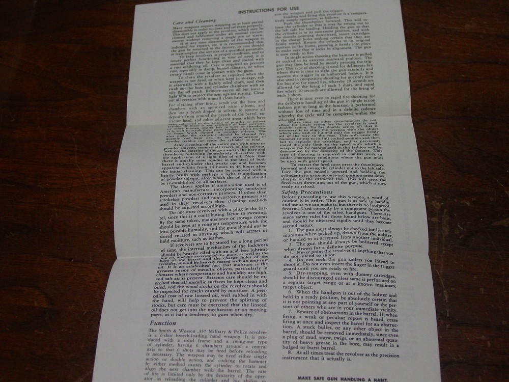 Original Insert SMITH & WESSON MODEL 13 PARTS LIST VINTAGE
