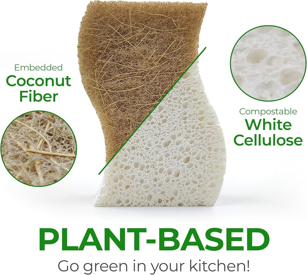 Biodegradable Natural Kitchen Sponge - Compostable Cellulose and Coconut Walnut