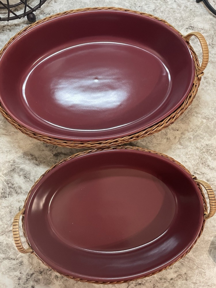 Temp-tations Presentable Ovenware 2pc Oval Ceramic Baking Dishes Burgundy