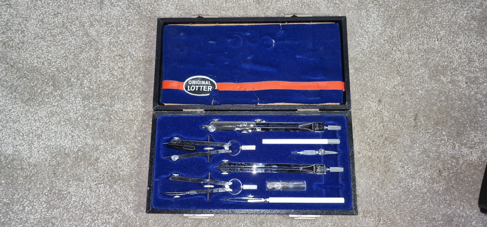 Antique Orig. Lotter Set of Drafting Tools & Precision Compass, Germany