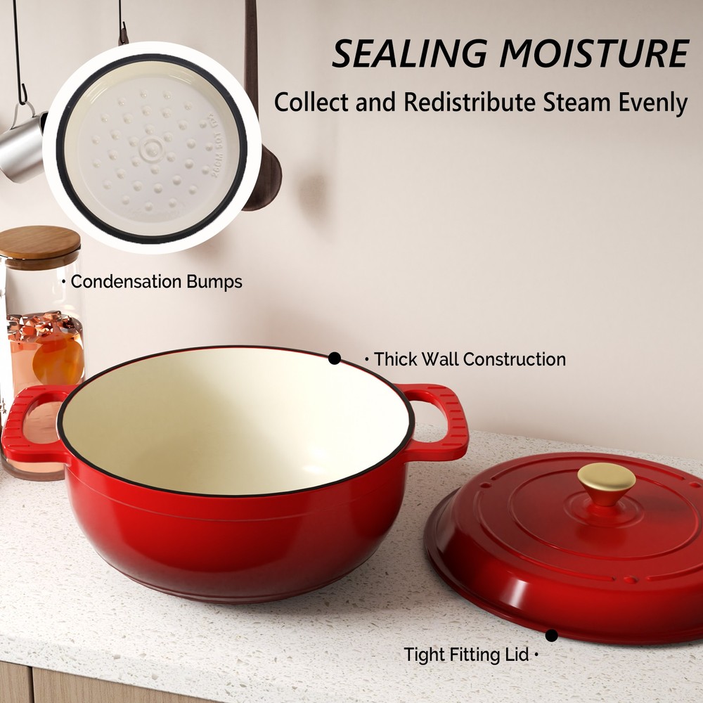 6QT Multi-Purpose Enameled Cast Iron Dutch Oven, Grill & Induction Compatible