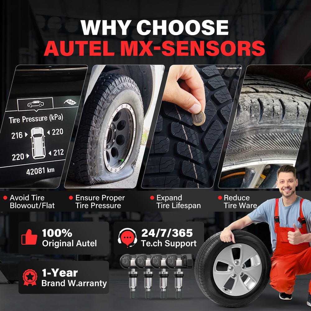 4PCS Autel MX-Sensor TPMS Universal Tire pressure Sensor 315&433MHz Programmable