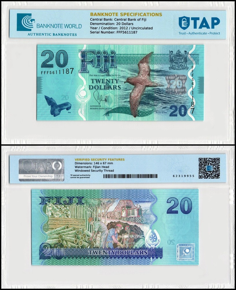 Fiji 20 Dollars, 2012 ND, P-117, UNC, TAP Authenticated