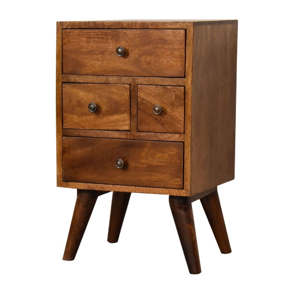 Solid Wood Multi Bedside, 4-Drawers, Chestnut, Brown