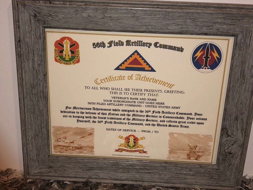 56TH FIELD ARTILLERY COMMAND / BRIGADE - COA / (COMMEMORATIVE CERTIFICATE)