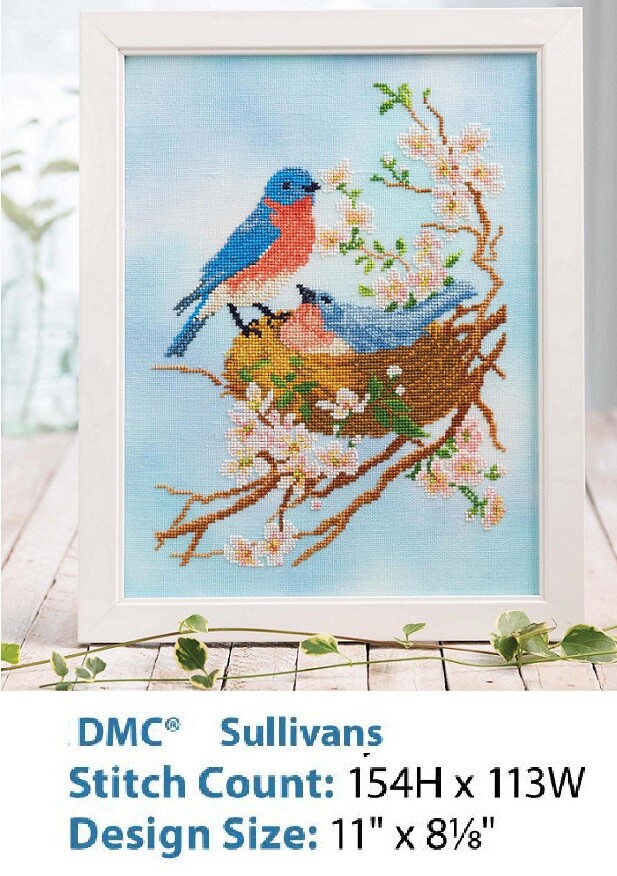 BLUE BIRD NEST  CROSS STITCH  PATTERN ONLY - YD  WRY
