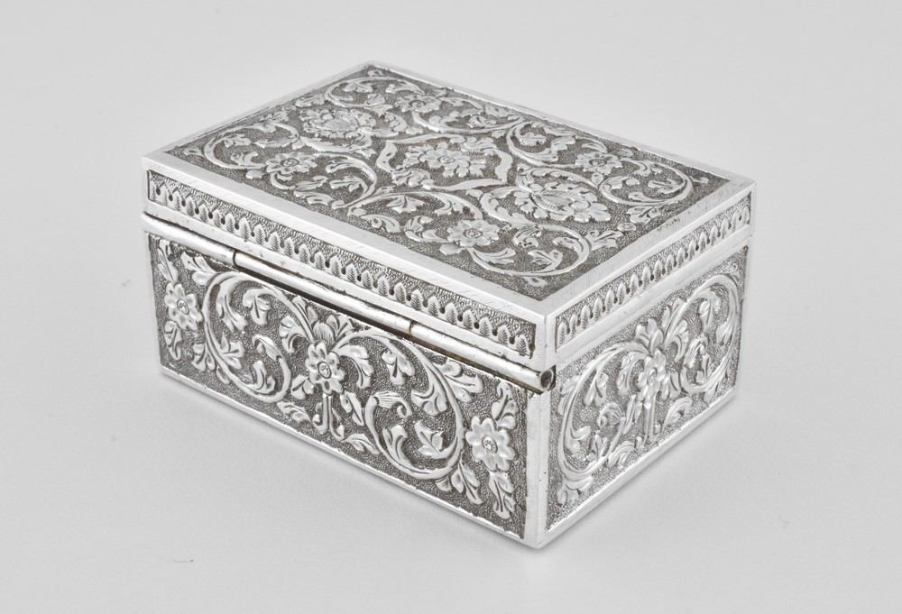 Antique Anglo Indian Solid Silver Hinged Box, Kashmir, c1900