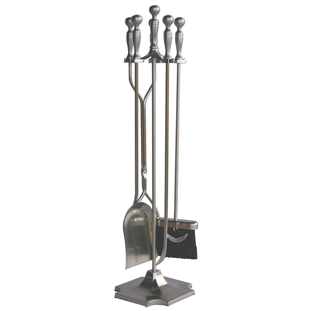31" 5-piece Satin Pewter Ball Handle Fireplace Tool Set