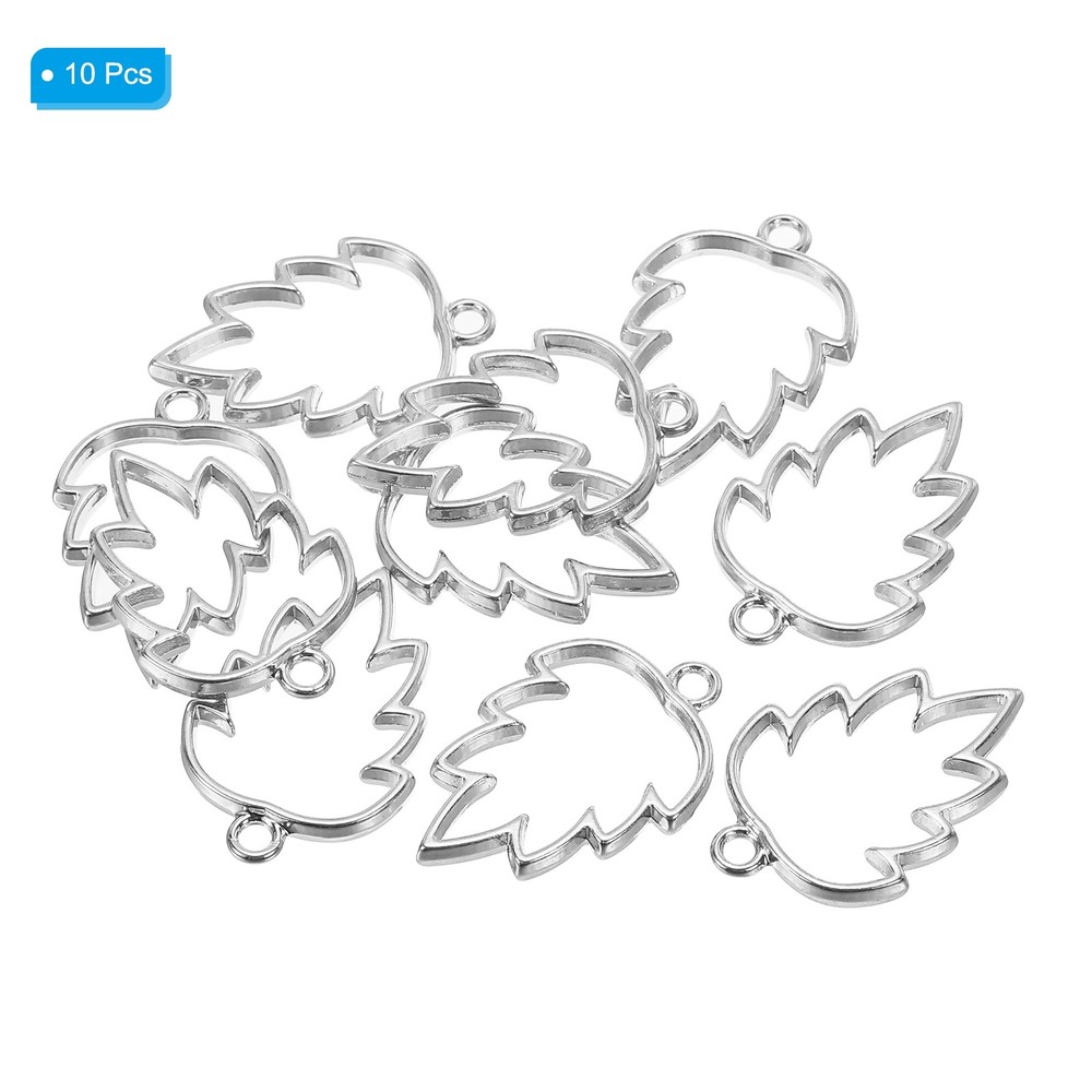 Alloy Open Rear Beast Pendants, 10pcs Maple Leaf Cable Size, Silver
