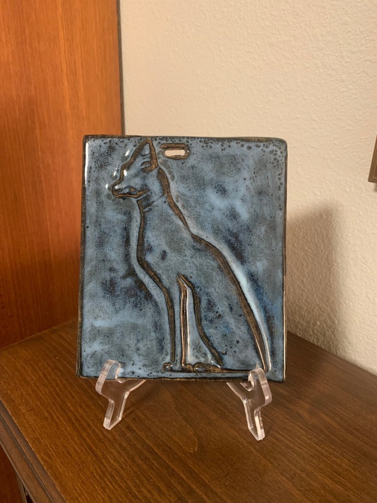 PIATT STUDIO BLUE CAT ART TILE 6" X 7"