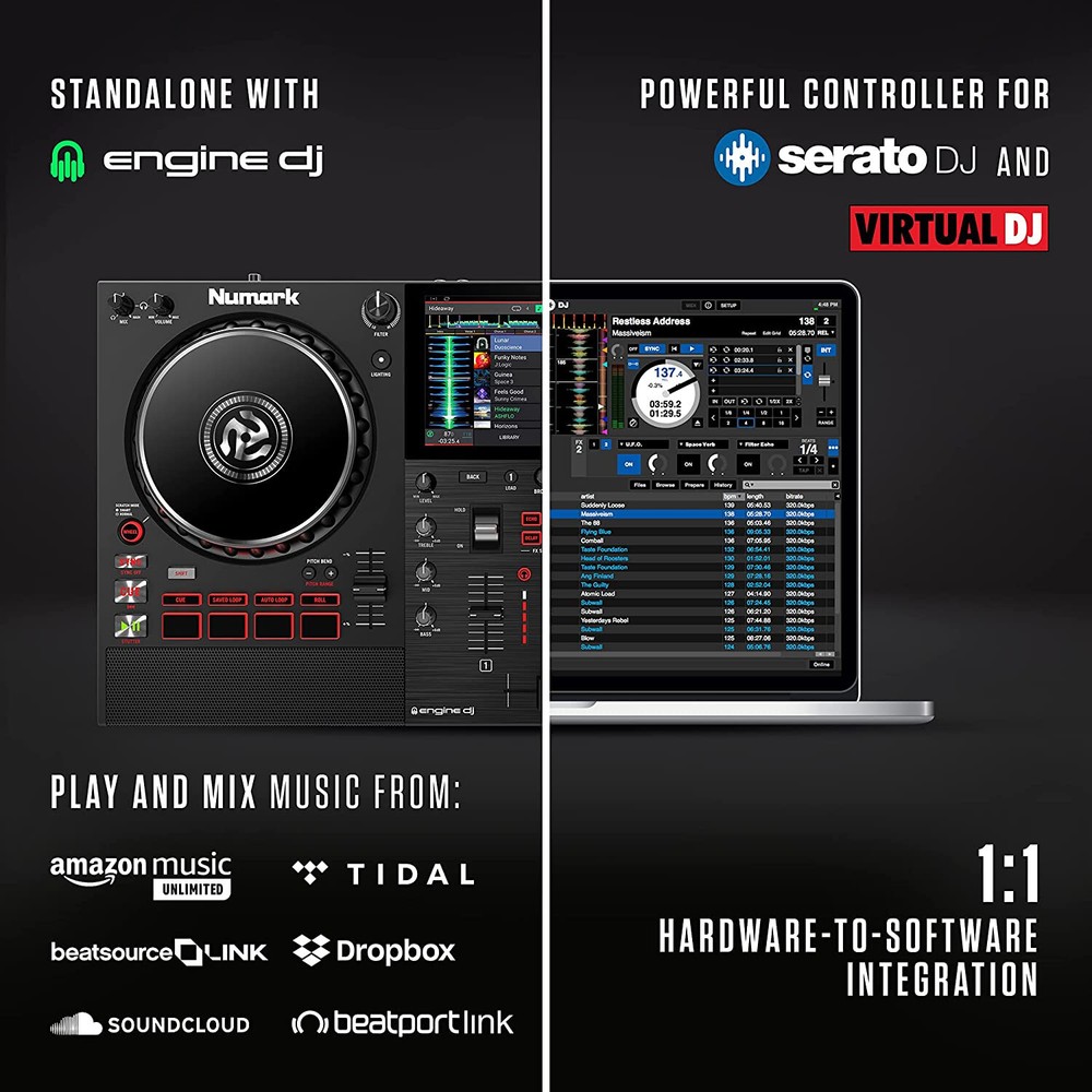 Numark Mixstream Pro+ Standalone DJ Controller Amazon Music, Serato & Virtual DJ