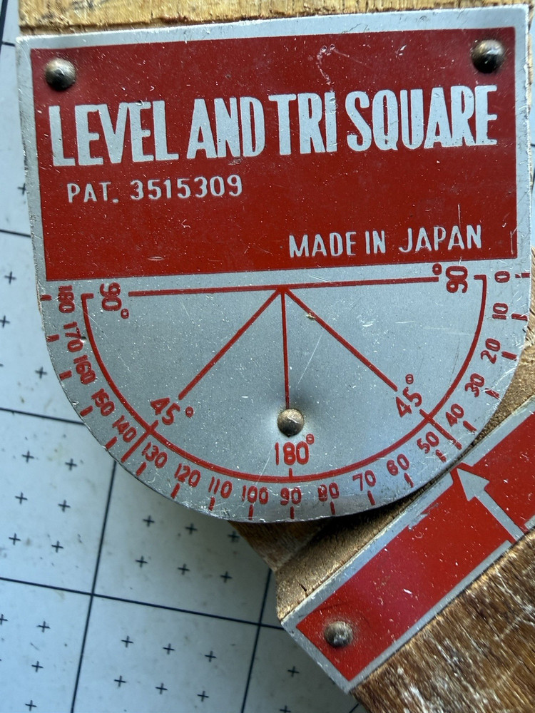 Vintage Japanese Double Level & Tri Square Wooden Tool Adjustable Angle Square