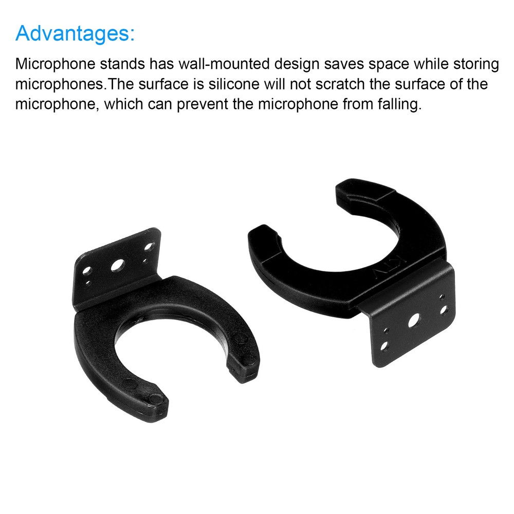 2 x Microphone Holders Wall Mounted Mic Holder Microphone Hook Stands Black